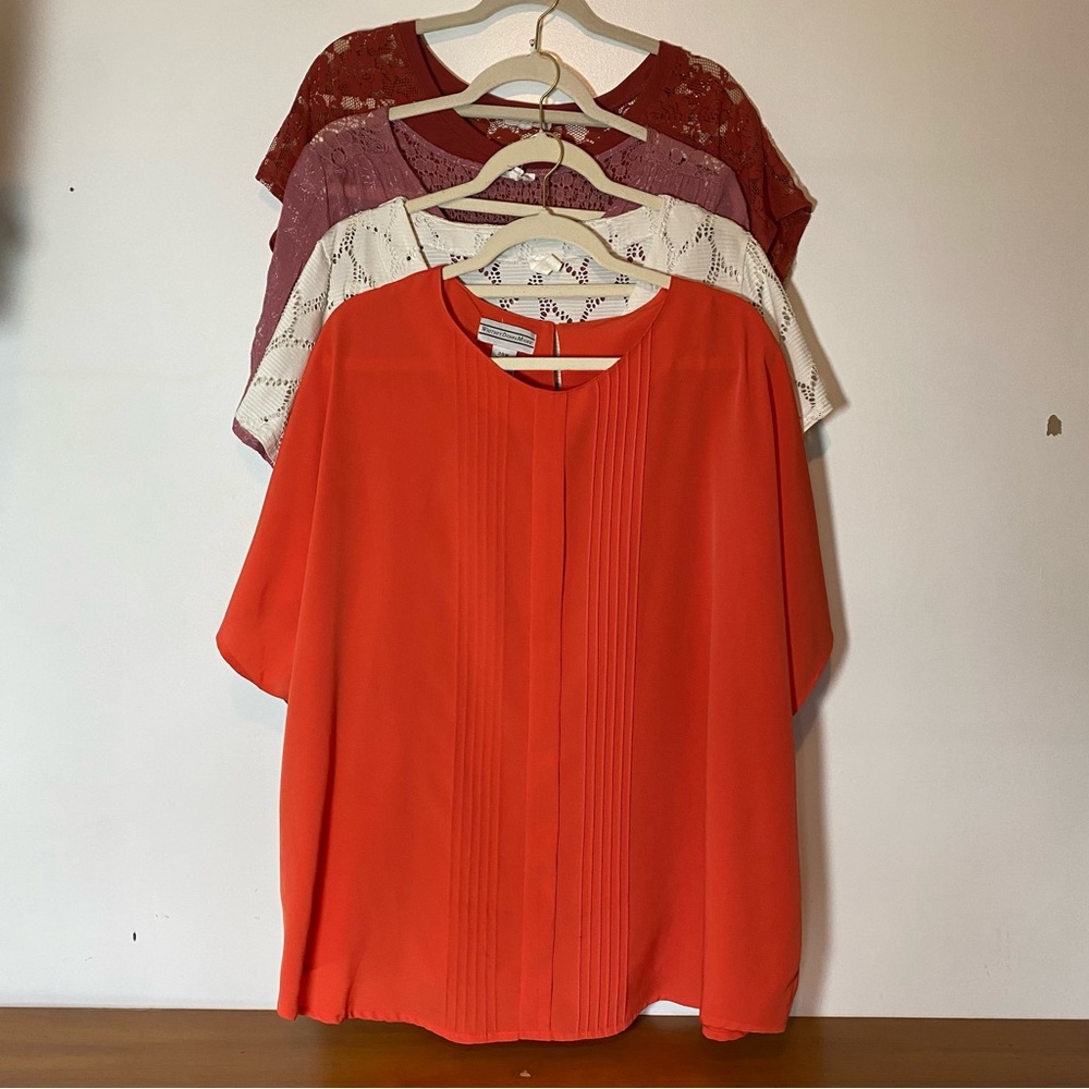 Lot Of 4 Women’s Size 2x Plus Size Tops Shirts Blouses Orange White Pink